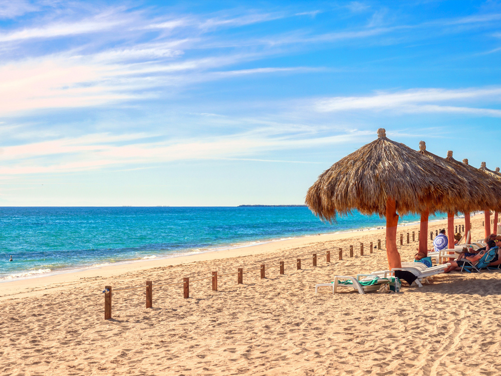 beautiful sandy beach in front of Las Palomas